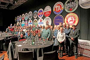 Steam Inc 50th Anniversary gathering with train headboards