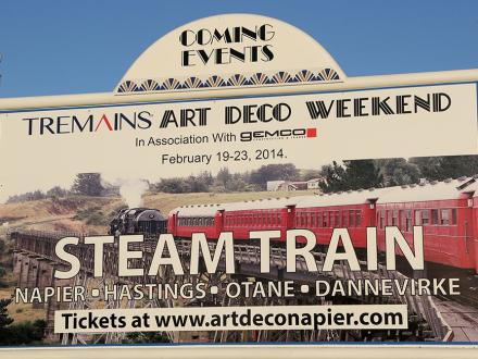 Art deco train billboard